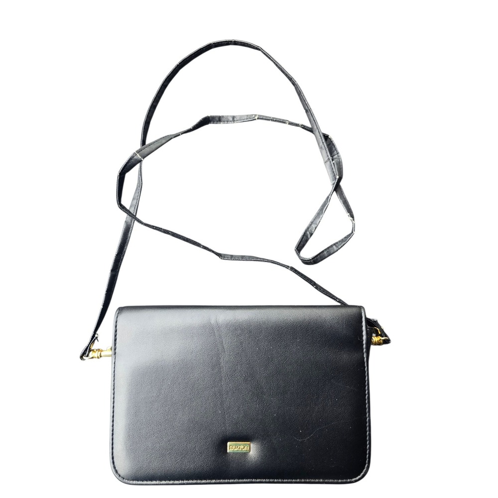 Buxton Black Faux Leather Crossbody Wallet Bag Gold Hardware Snap Closure